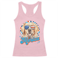 Funny Golden Retriever Merica Racerback Tank Top 4th of July Dog Mom Dad Patriotic USA Retro 90s - Wonder Print Shop