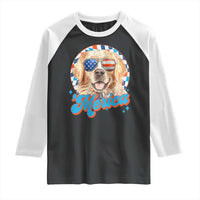 Funny Golden Retriever Merica Raglan Shirt 4th of July Dog Mom Dad Patriotic USA Retro 90s - Wonder Print Shop
