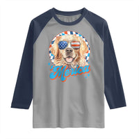 Funny Golden Retriever Merica Raglan Shirt 4th of July Dog Mom Dad Patriotic USA Retro 90s - Wonder Print Shop