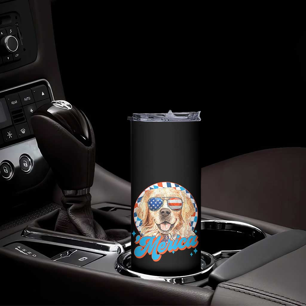 Funny Golden Retriever Merica Skinny Tumbler 4th of July Dog Mom Dad Patriotic USA Retro 90s - Wonder Print Shop