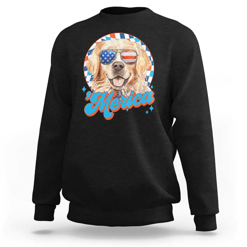 Funny Golden Retriever Merica Sweatshirt 4th of July Dog Mom Dad Patriotic USA Retro 90s - Wonder Print Shop