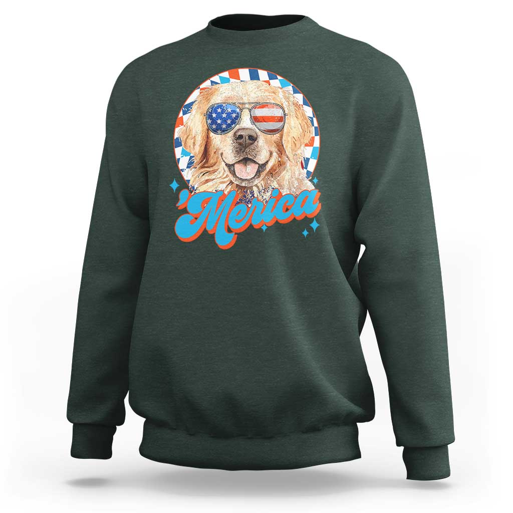 Funny Golden Retriever Merica Sweatshirt 4th of July Dog Mom Dad Patriotic USA Retro 90s - Wonder Print Shop