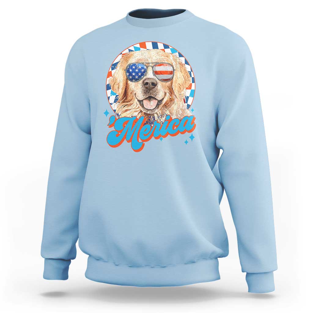 Funny Golden Retriever Merica Sweatshirt 4th of July Dog Mom Dad Patriotic USA Retro 90s - Wonder Print Shop