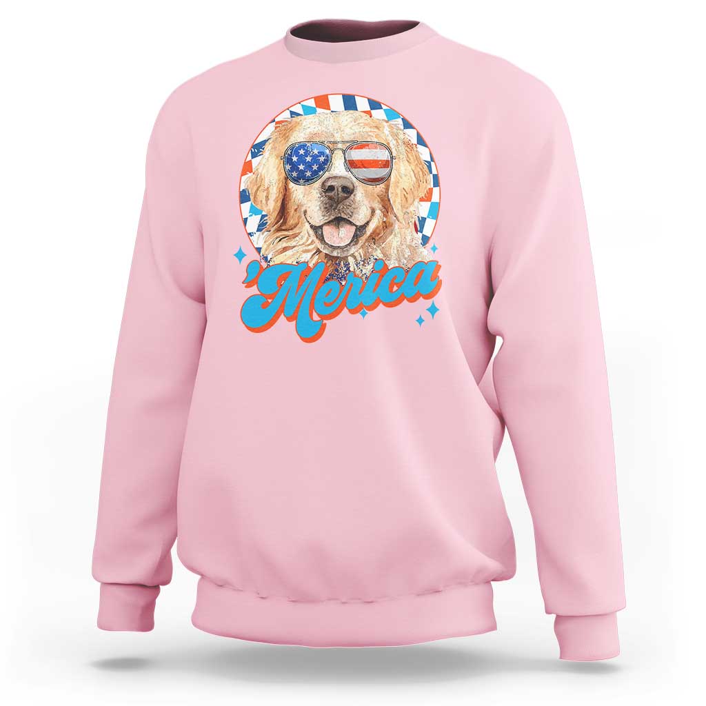 Funny Golden Retriever Merica Sweatshirt 4th of July Dog Mom Dad Patriotic USA Retro 90s - Wonder Print Shop