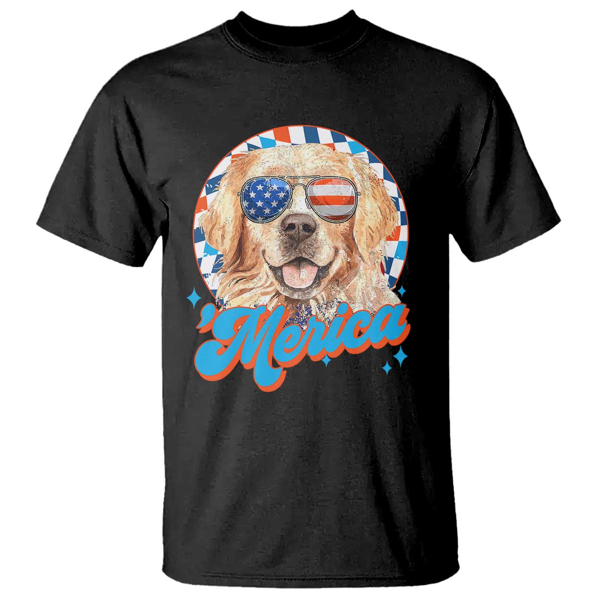 Funny Golden Retriever Merica T Shirt 4th of July Dog Mom Dad Patriotic USA Retro 90s - Wonder Print Shop