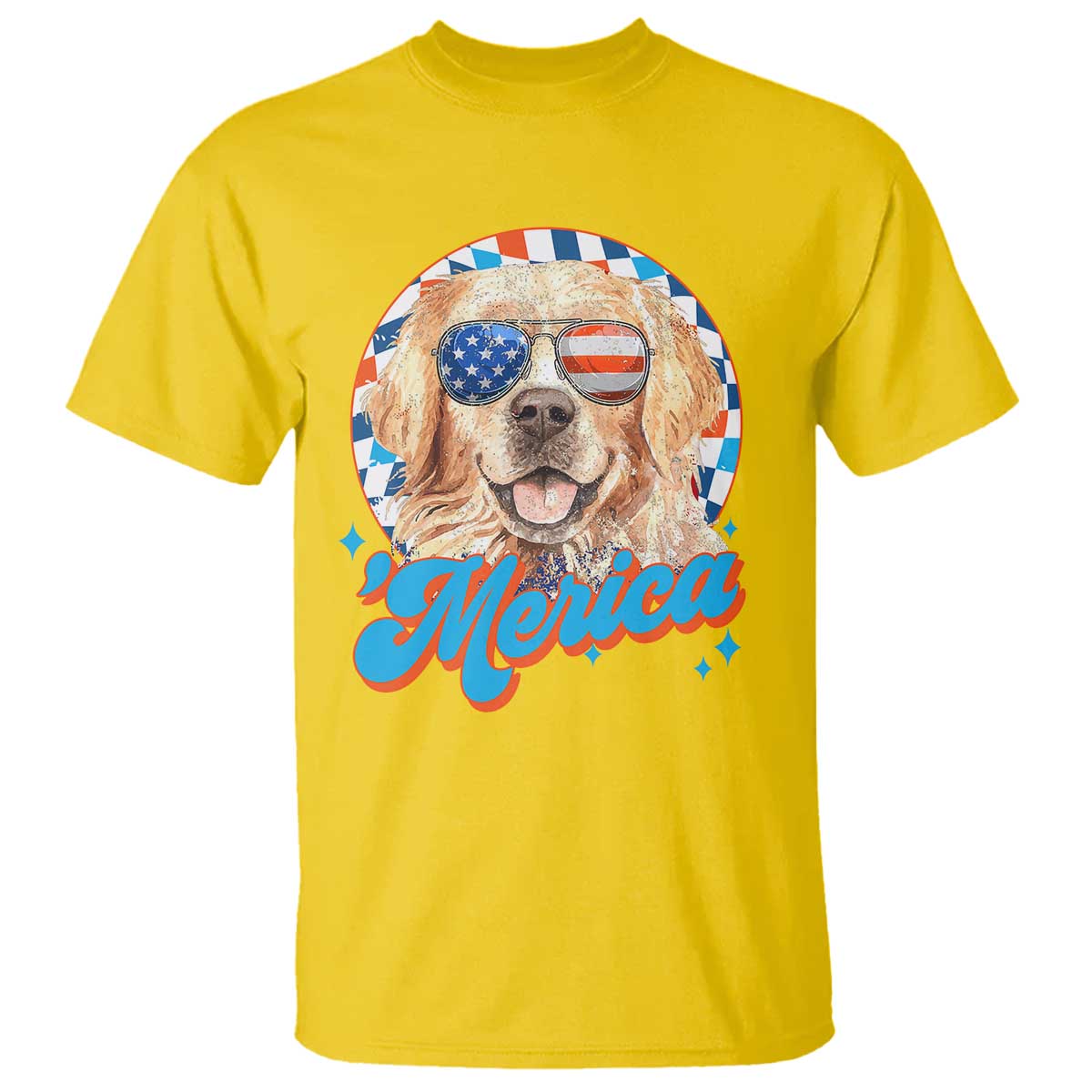 Funny Golden Retriever Merica T Shirt 4th of July Dog Mom Dad Patriotic USA Retro 90s - Wonder Print Shop