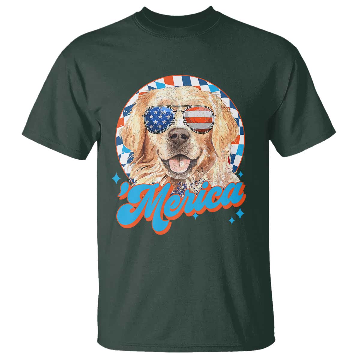 Funny Golden Retriever Merica T Shirt 4th of July Dog Mom Dad Patriotic USA Retro 90s - Wonder Print Shop