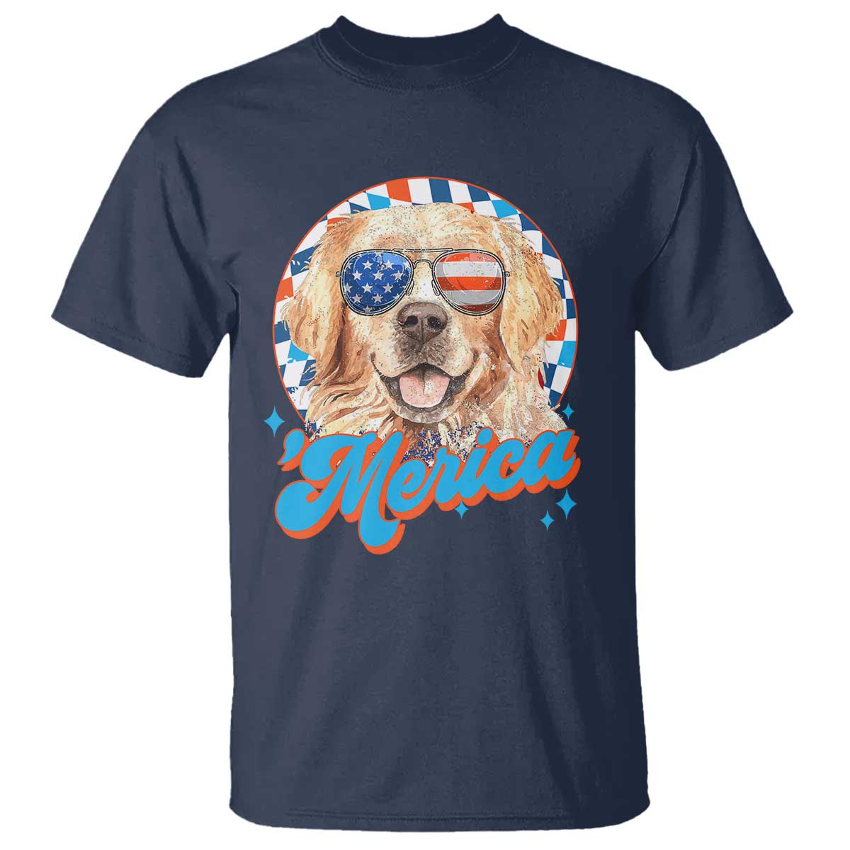 Funny Golden Retriever Merica T Shirt 4th of July Dog Mom Dad Patriotic USA Retro 90s - Wonder Print Shop