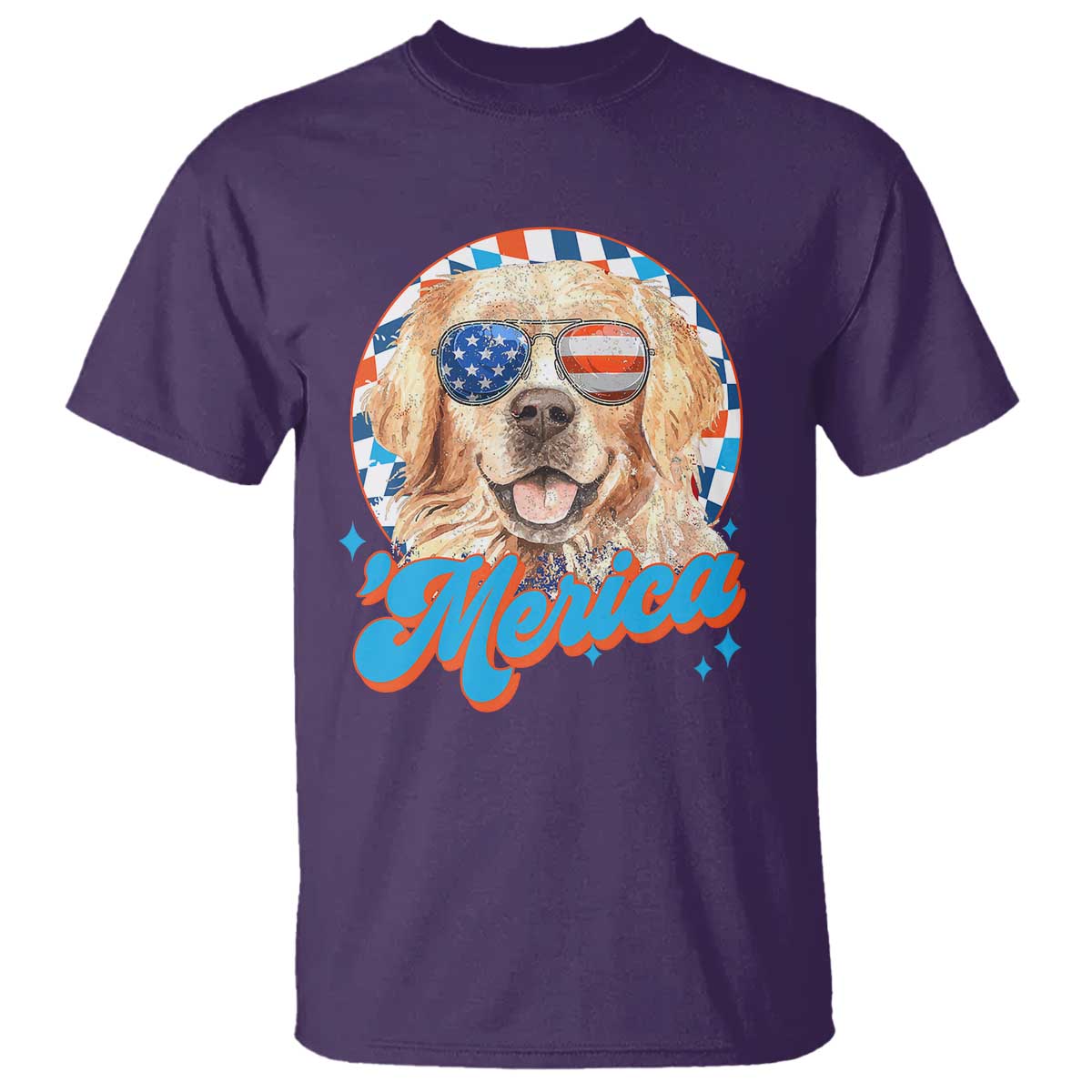 Funny Golden Retriever Merica T Shirt 4th of July Dog Mom Dad Patriotic USA Retro 90s - Wonder Print Shop