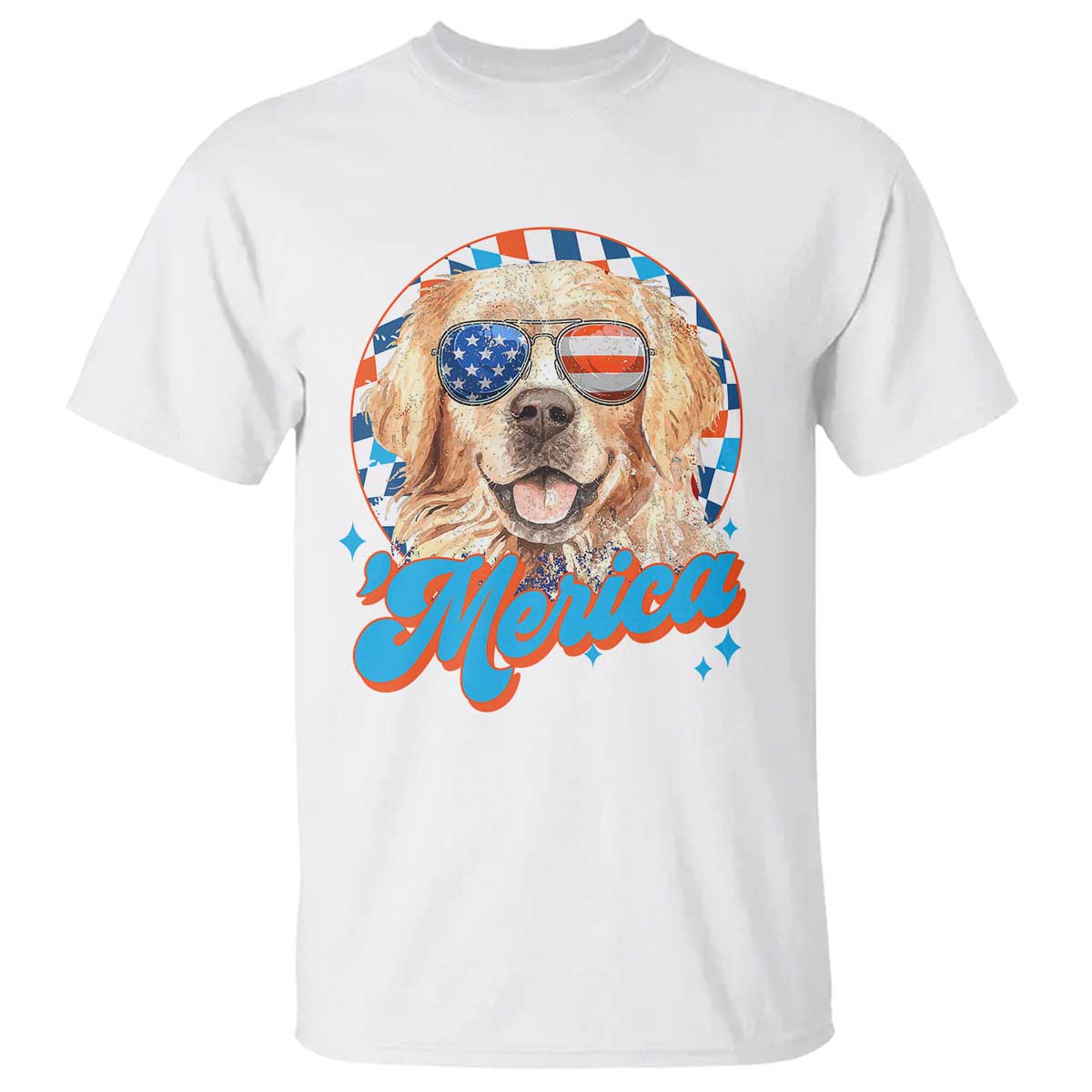 Funny Golden Retriever Merica T Shirt 4th of July Dog Mom Dad Patriotic USA Retro 90s - Wonder Print Shop