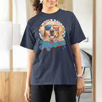 Funny Golden Retriever Merica T Shirt For Women 4th of July Dog Mom Dad Patriotic USA Retro 90s - Wonder Print Shop