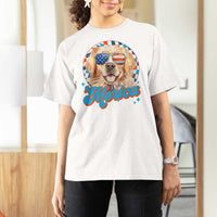 Funny Golden Retriever Merica T Shirt For Women 4th of July Dog Mom Dad Patriotic USA Retro 90s - Wonder Print Shop
