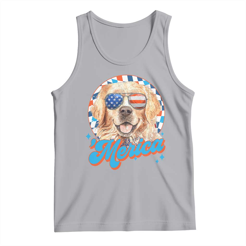 Funny Golden Retriever Merica Tank Top 4th of July Dog Mom Dad Patriotic USA Retro 90s - Wonder Print Shop