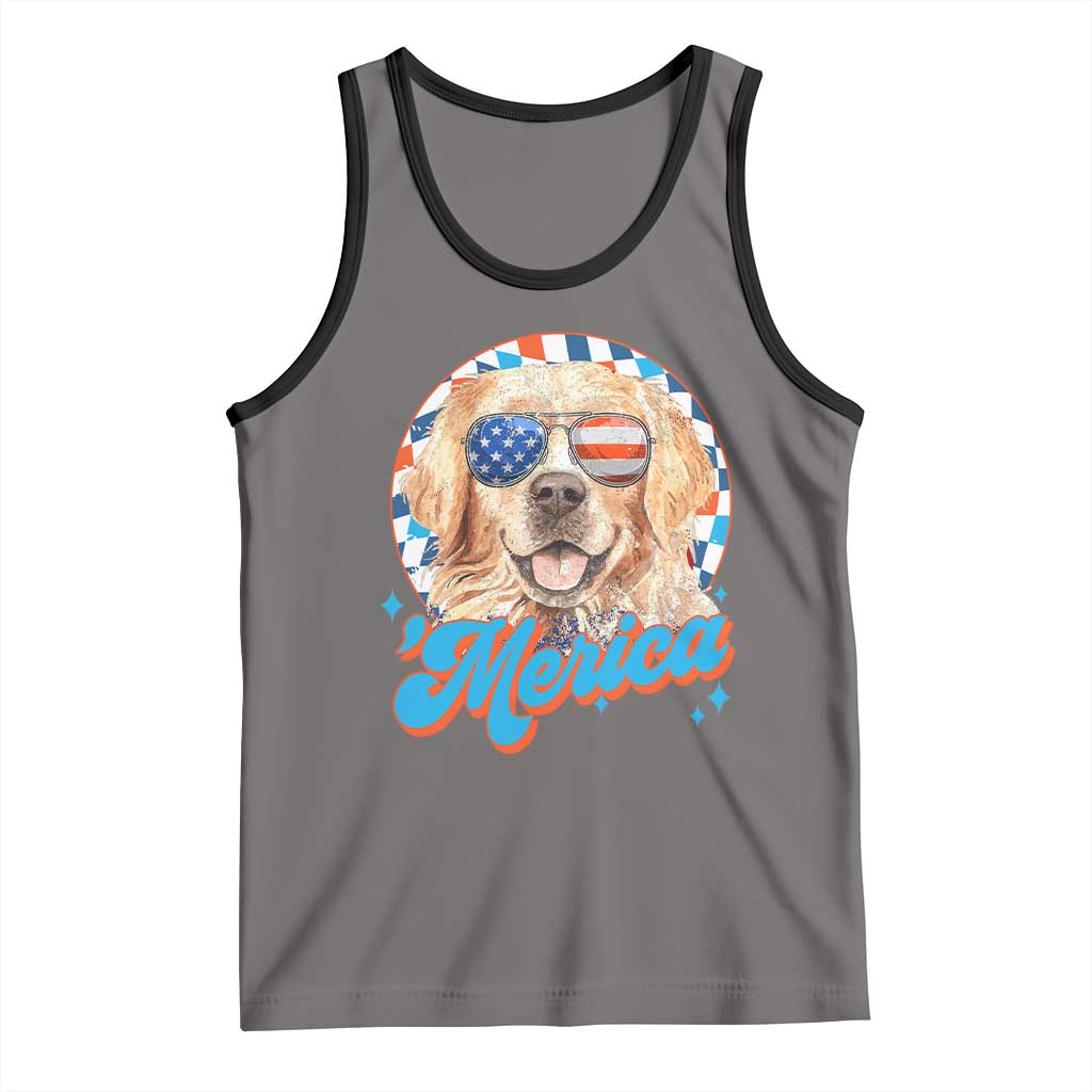 Funny Golden Retriever Merica Tank Top 4th of July Dog Mom Dad Patriotic USA Retro 90s - Wonder Print Shop