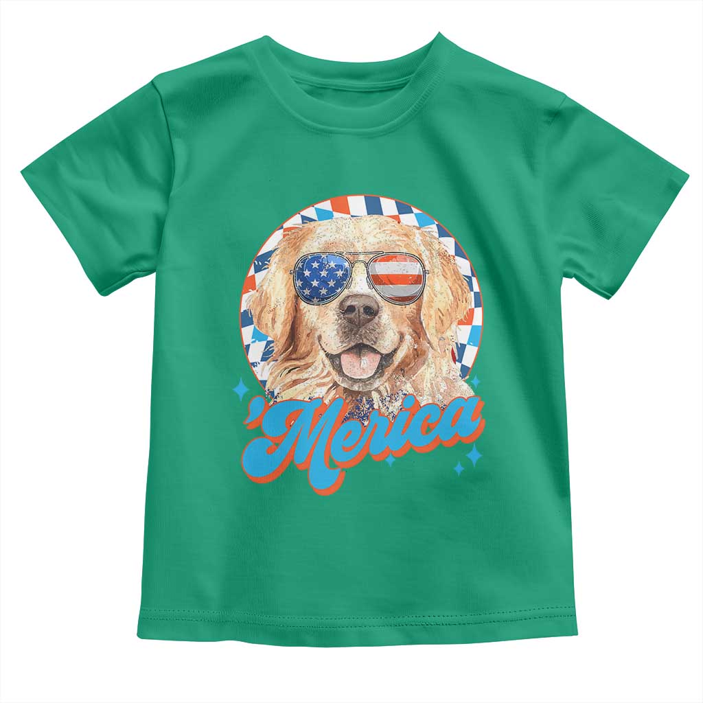 Funny Golden Retriever Merica Toddler T Shirt 4th of July Dog Mom Dad Patriotic USA Retro 90s - Wonder Print Shop