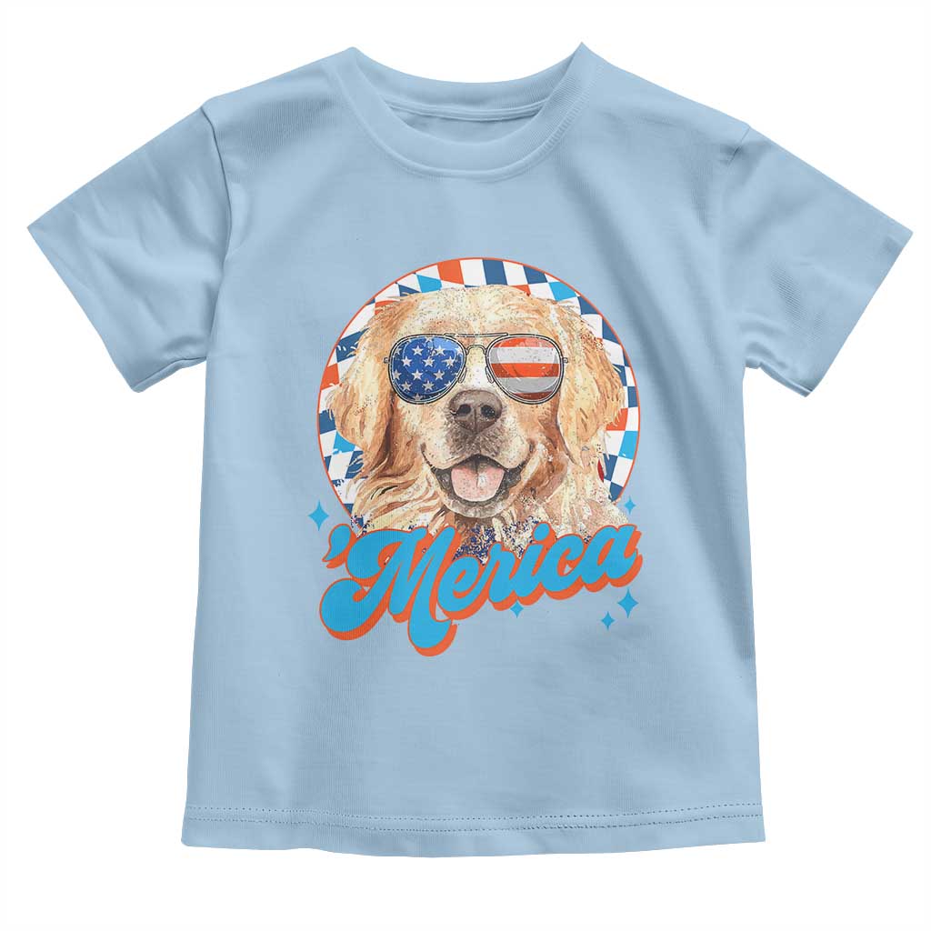 Funny Golden Retriever Merica Toddler T Shirt 4th of July Dog Mom Dad Patriotic USA Retro 90s - Wonder Print Shop