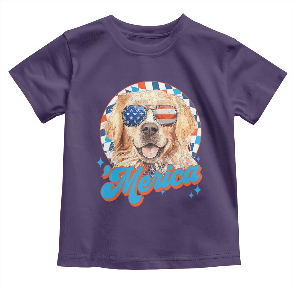 Funny Golden Retriever Merica Toddler T Shirt 4th of July Dog Mom Dad Patriotic USA Retro 90s - Wonder Print Shop