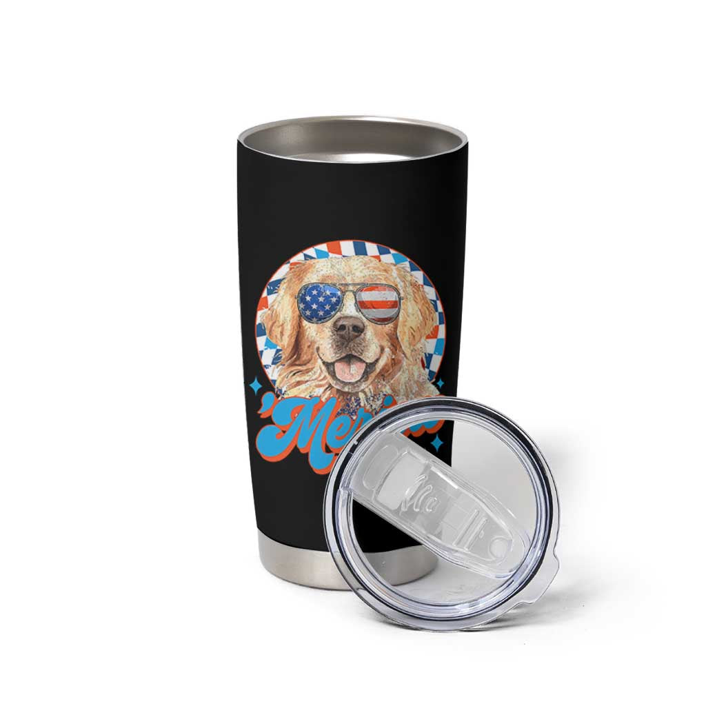 Funny Golden Retriever Merica Tumbler Cup 4th of July Dog Mom Dad Patriotic USA Retro 90s - Wonder Print Shop