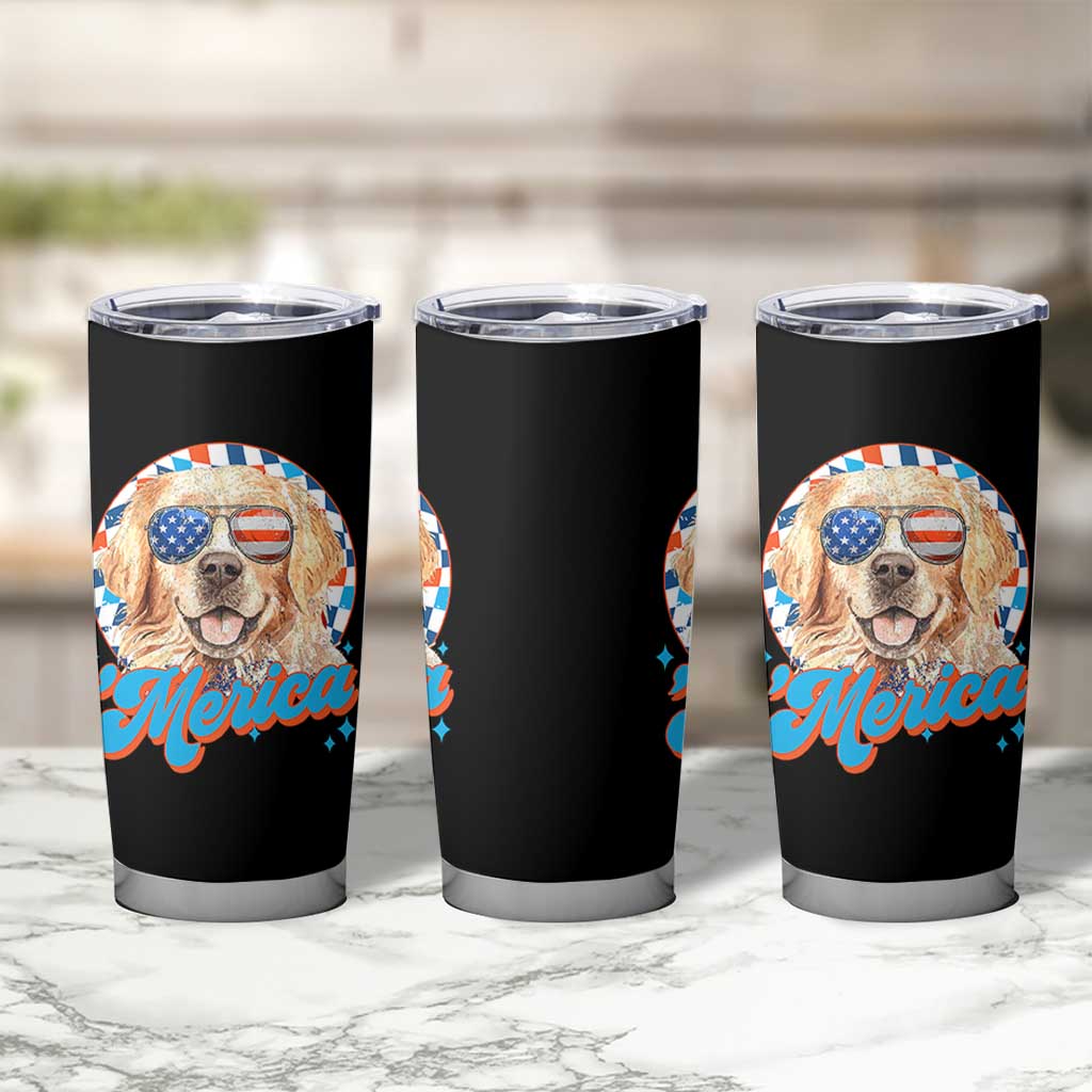 Funny Golden Retriever Merica Tumbler Cup 4th of July Dog Mom Dad Patriotic USA Retro 90s - Wonder Print Shop