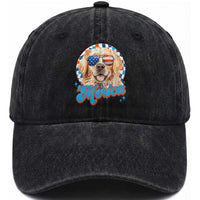 Funny Golden Retriever Merica Washed Cotton Baseball Cap 4th of July Dog Mom Dad Patriotic USA Retro 90s