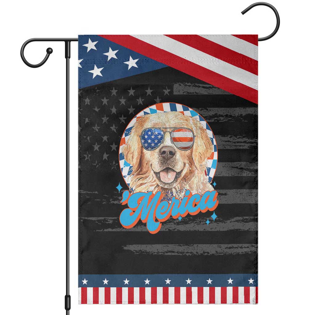 Funny Golden Retriever Merica Garden Flag 4th of July Dog Mom Dad Patriotic USA Retro 90s