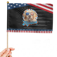 Funny Golden Retriever Merica Patriotic Handheld Flag 4th of July Dog Mom Dad USA Retro 90s