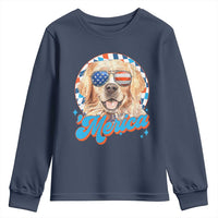 Funny Golden Retriever Merica Youth Sweatshirt 4th of July Dog Mom Dad Patriotic USA Retro 90s - Wonder Print Shop