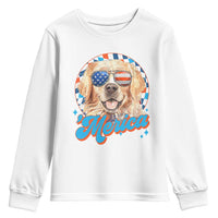 Funny Golden Retriever Merica Youth Sweatshirt 4th of July Dog Mom Dad Patriotic USA Retro 90s - Wonder Print Shop