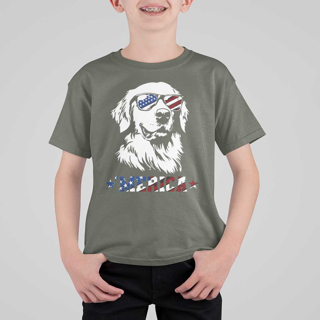 Merica Golden Retriever T Shirt For Kid 4th of July Dog Patriotic Dog Mom - Wonder Print Shop