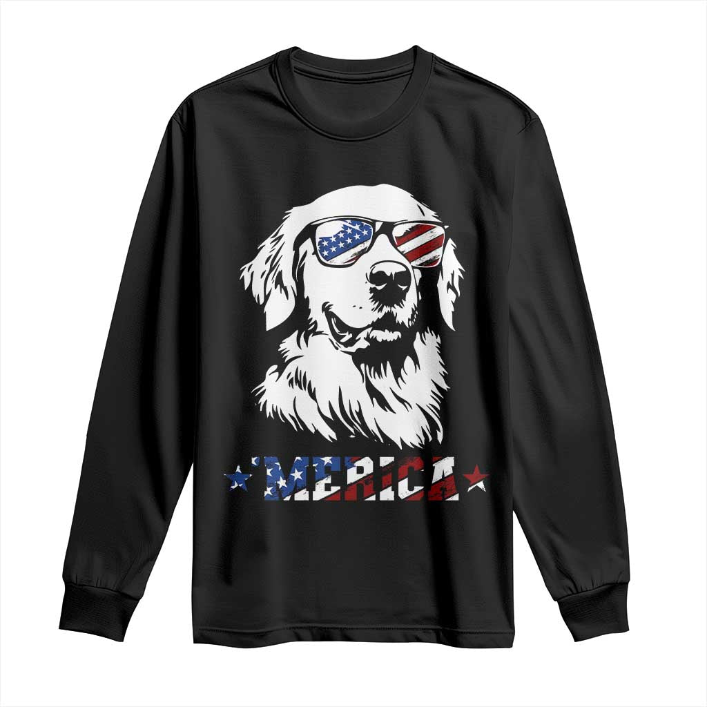 Merica Golden Retriever Long Sleeve Shirt 4th of July Dog Patriotic Dog Mom - Wonder Print Shop
