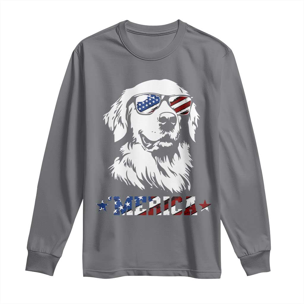 Merica Golden Retriever Long Sleeve Shirt 4th of July Dog Patriotic Dog Mom - Wonder Print Shop
