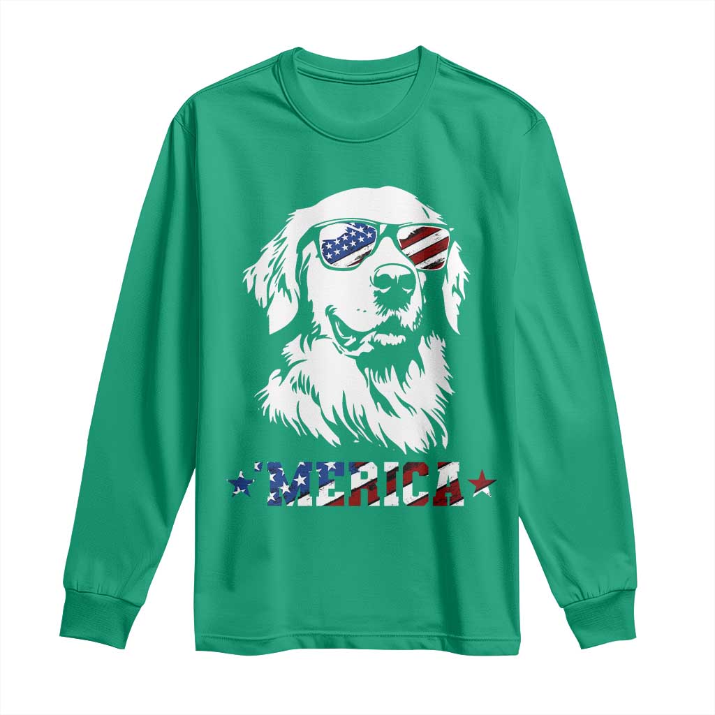 Merica Golden Retriever Long Sleeve Shirt 4th of July Dog Patriotic Dog Mom - Wonder Print Shop