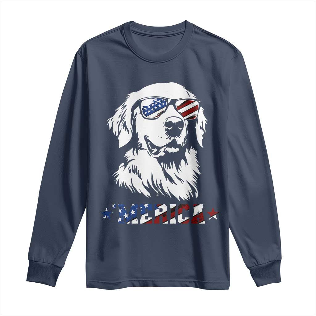Merica Golden Retriever Long Sleeve Shirt 4th of July Dog Patriotic Dog Mom - Wonder Print Shop