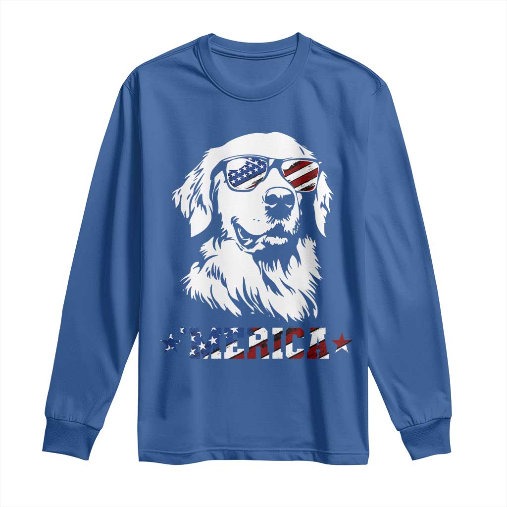 Merica Golden Retriever Long Sleeve Shirt 4th of July Dog Patriotic Dog Mom - Wonder Print Shop