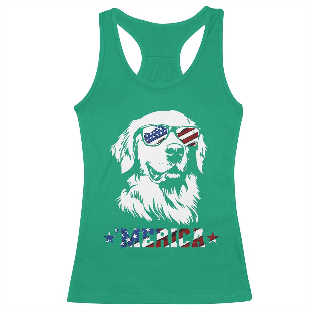 Merica Golden Retriever Racerback Tank Top 4th of July Dog Patriotic Dog Mom - Wonder Print Shop