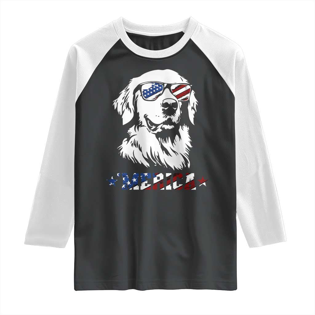 Merica Golden Retriever Raglan Shirt 4th of July Dog Patriotic Dog Mom - Wonder Print Shop