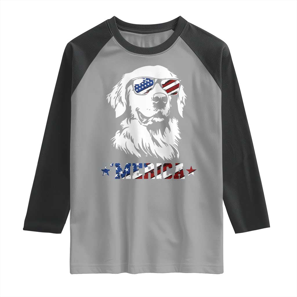 Merica Golden Retriever Raglan Shirt 4th of July Dog Patriotic Dog Mom - Wonder Print Shop
