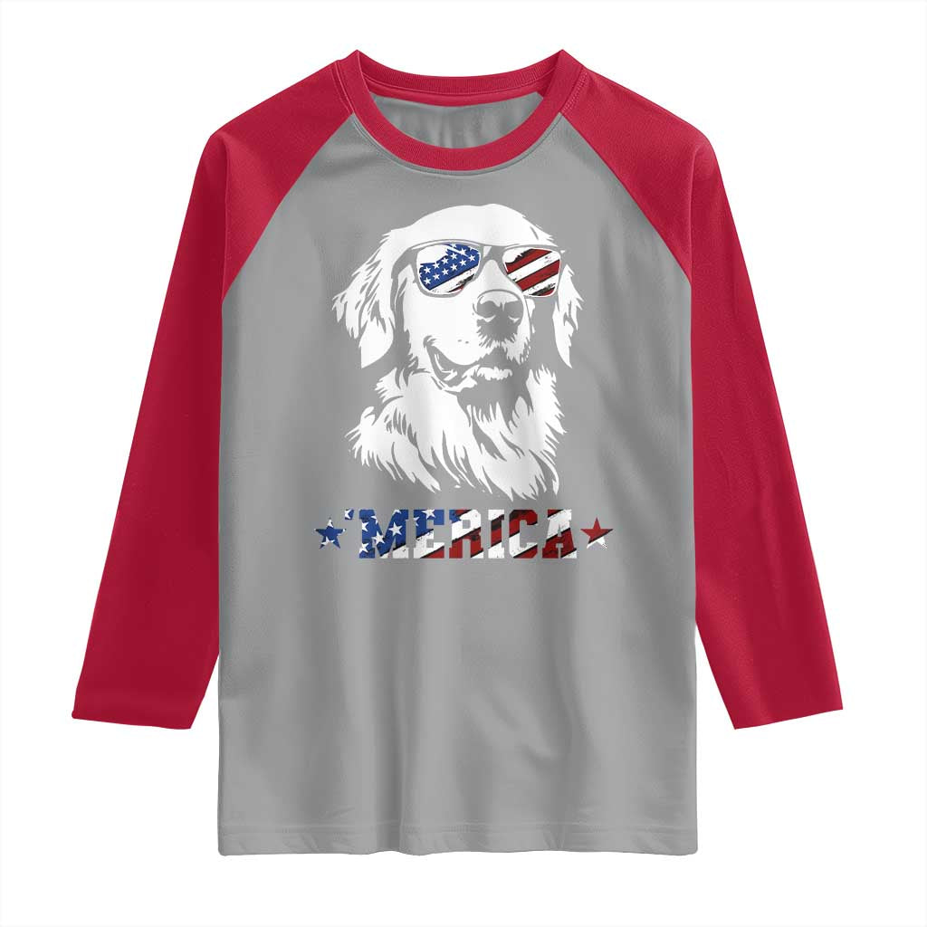 Merica Golden Retriever Raglan Shirt 4th of July Dog Patriotic Dog Mom - Wonder Print Shop