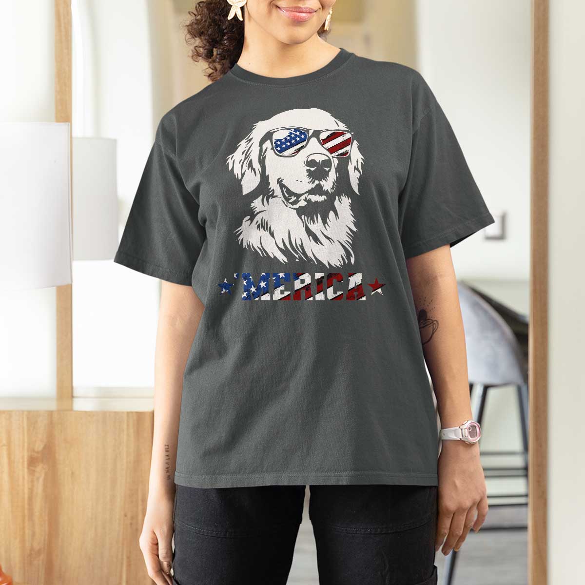 Merica Golden Retriever T Shirt For Women 4th of July Dog Patriotic Dog Mom - Wonder Print Shop