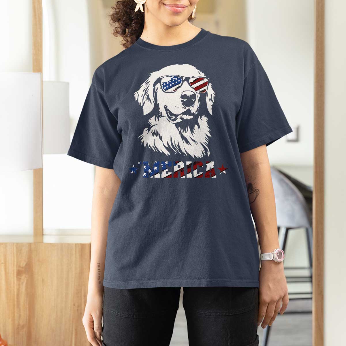 Merica Golden Retriever T Shirt For Women 4th of July Dog Patriotic Dog Mom - Wonder Print Shop