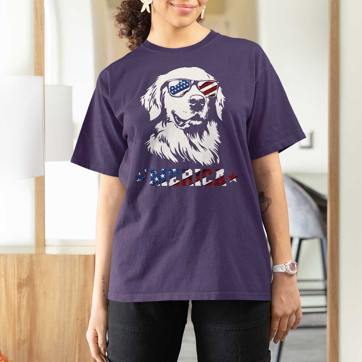 Merica Golden Retriever T Shirt For Women 4th of July Dog Patriotic Dog Mom - Wonder Print Shop