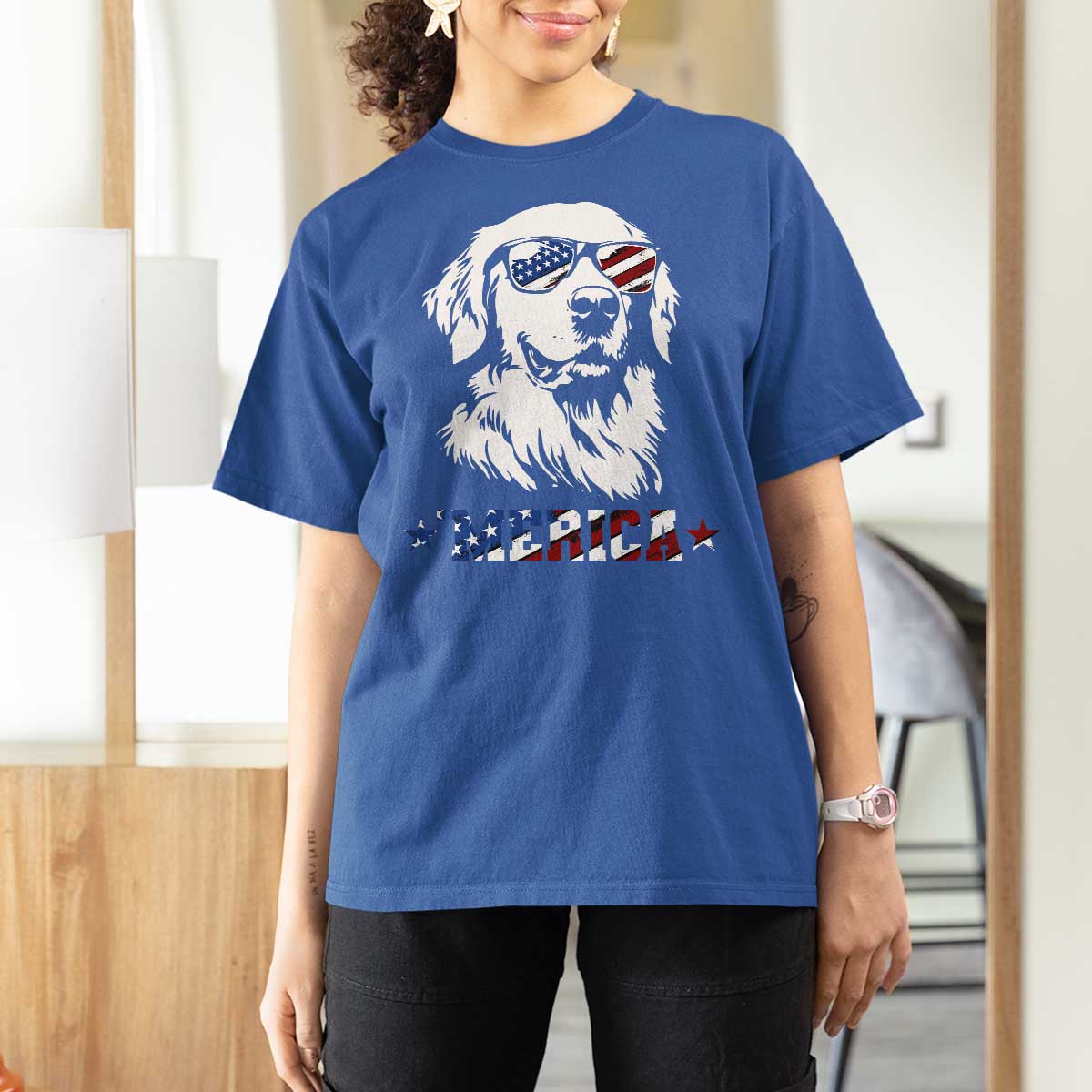 Merica Golden Retriever T Shirt For Women 4th of July Dog Patriotic Dog Mom - Wonder Print Shop