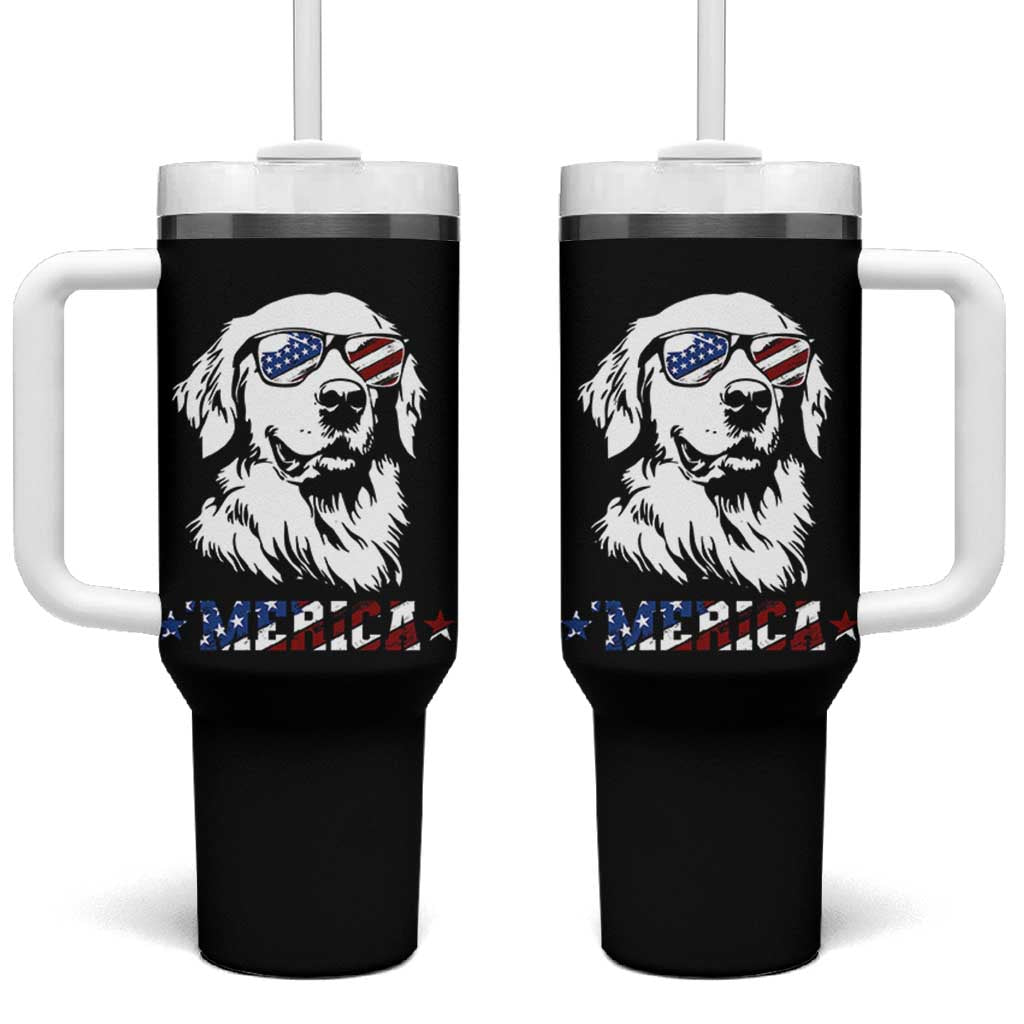 Merica Golden Retriever Tumbler With Handle 4th of July Dog Patriotic Dog Mom - Wonder Print Shop