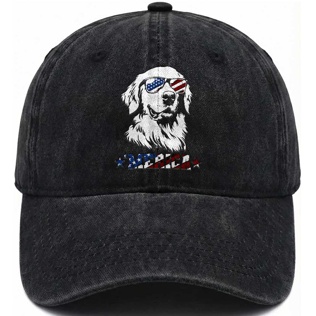 Merica Golden Retriever Washed Cotton Baseball Cap 4th of July Dog Patriotic Dog Mom