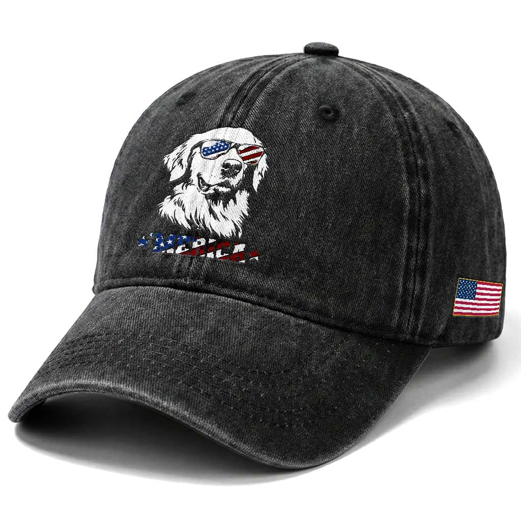 Merica Golden Retriever Washed Cotton Baseball Cap 4th of July Dog Patriotic Dog Mom