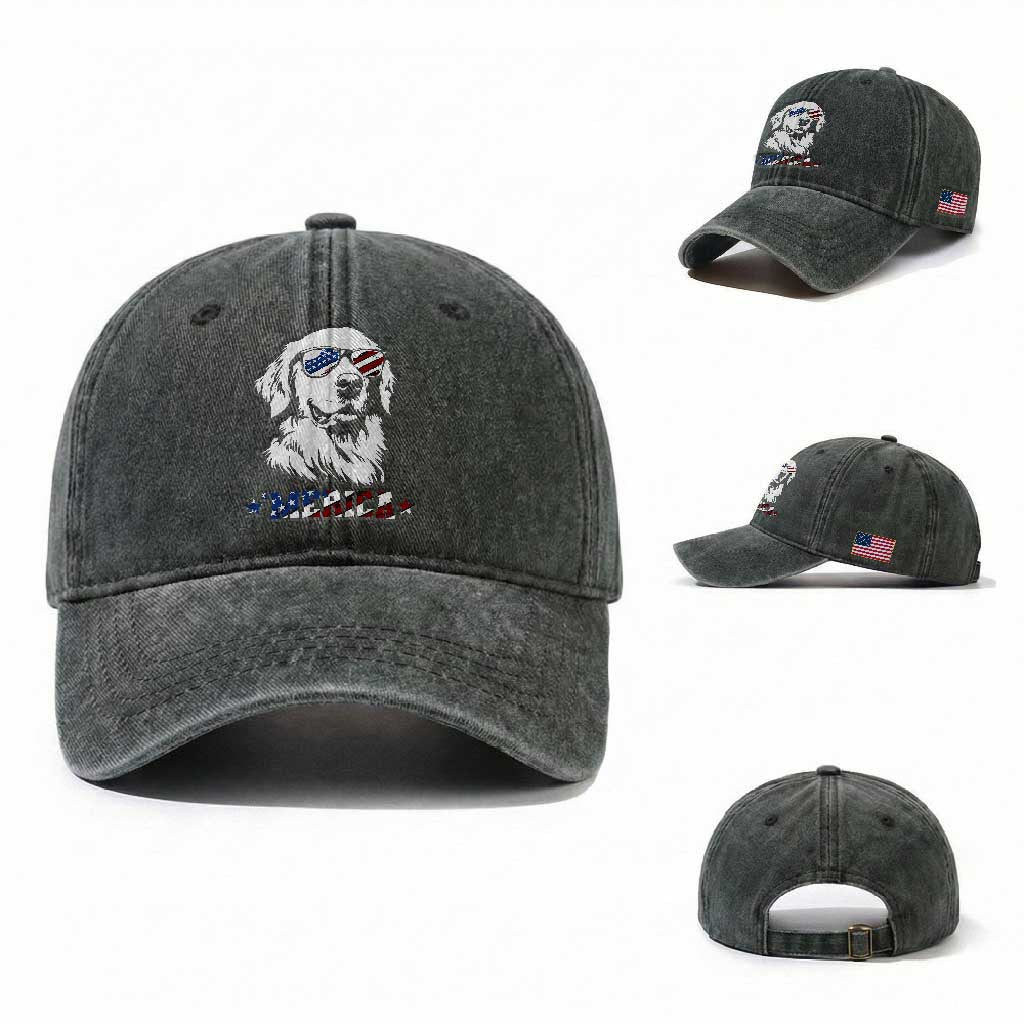 Merica Golden Retriever Washed Cotton Baseball Cap 4th of July Dog Patriotic Dog Mom