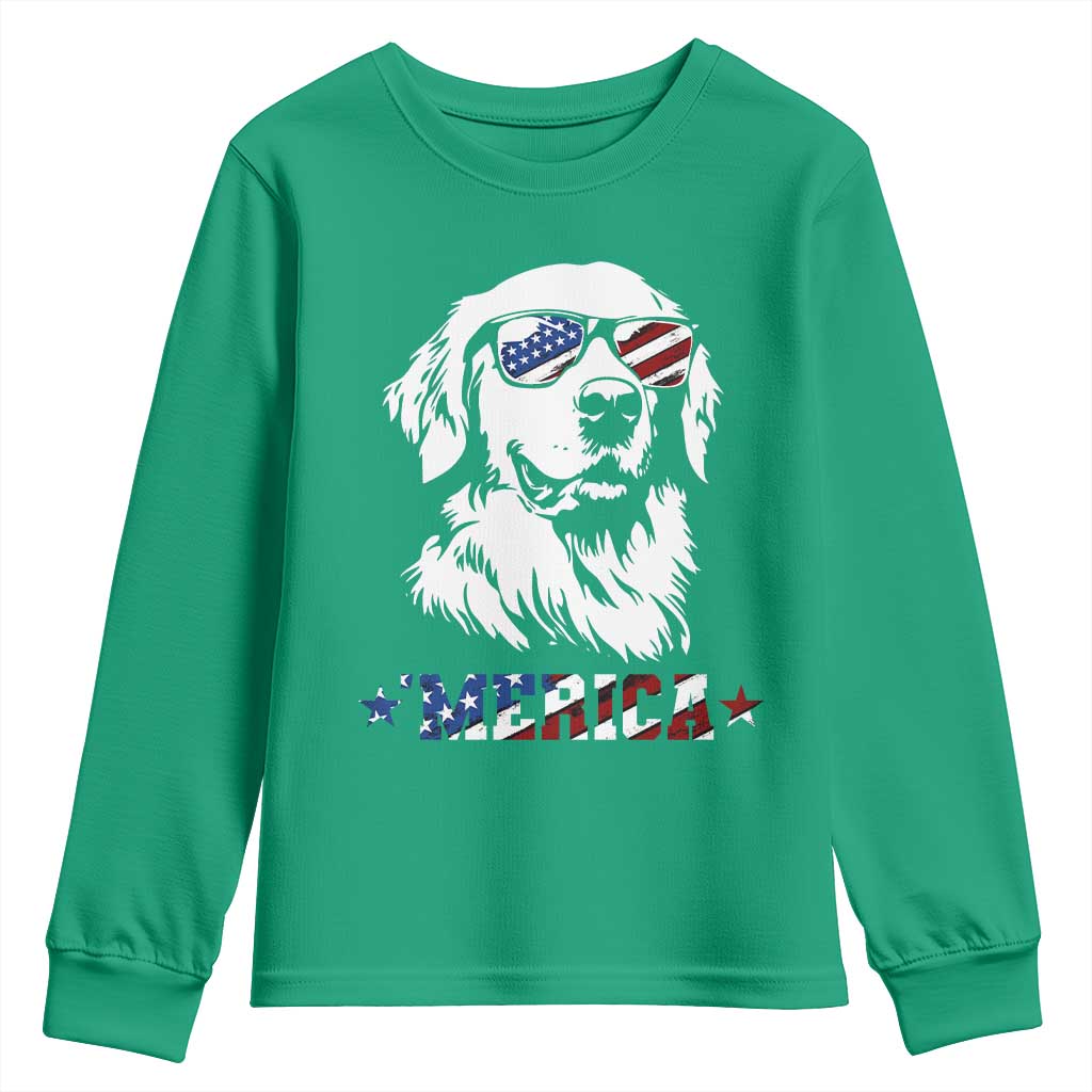 Merica Golden Retriever Youth Sweatshirt 4th of July Dog Patriotic Dog Mom - Wonder Print Shop