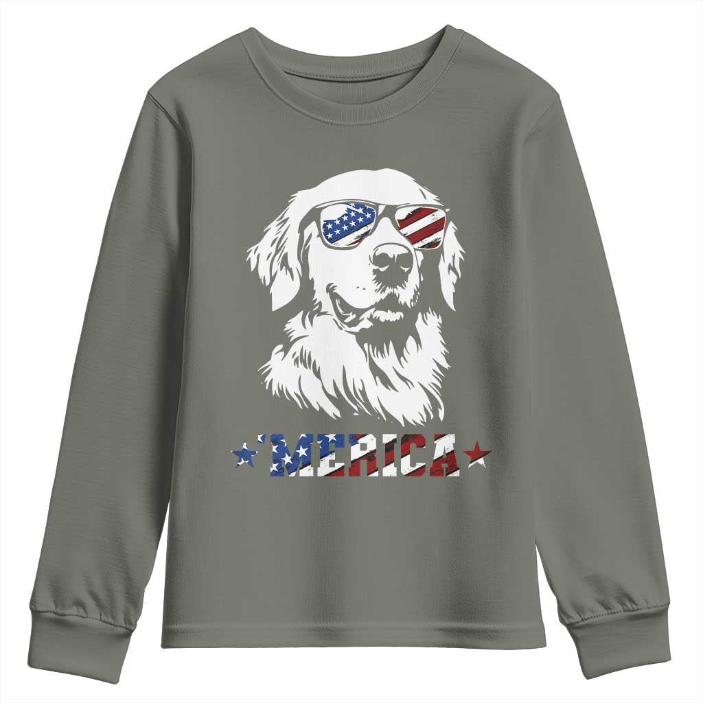 Merica Golden Retriever Youth Sweatshirt 4th of July Dog Patriotic Dog Mom - Wonder Print Shop