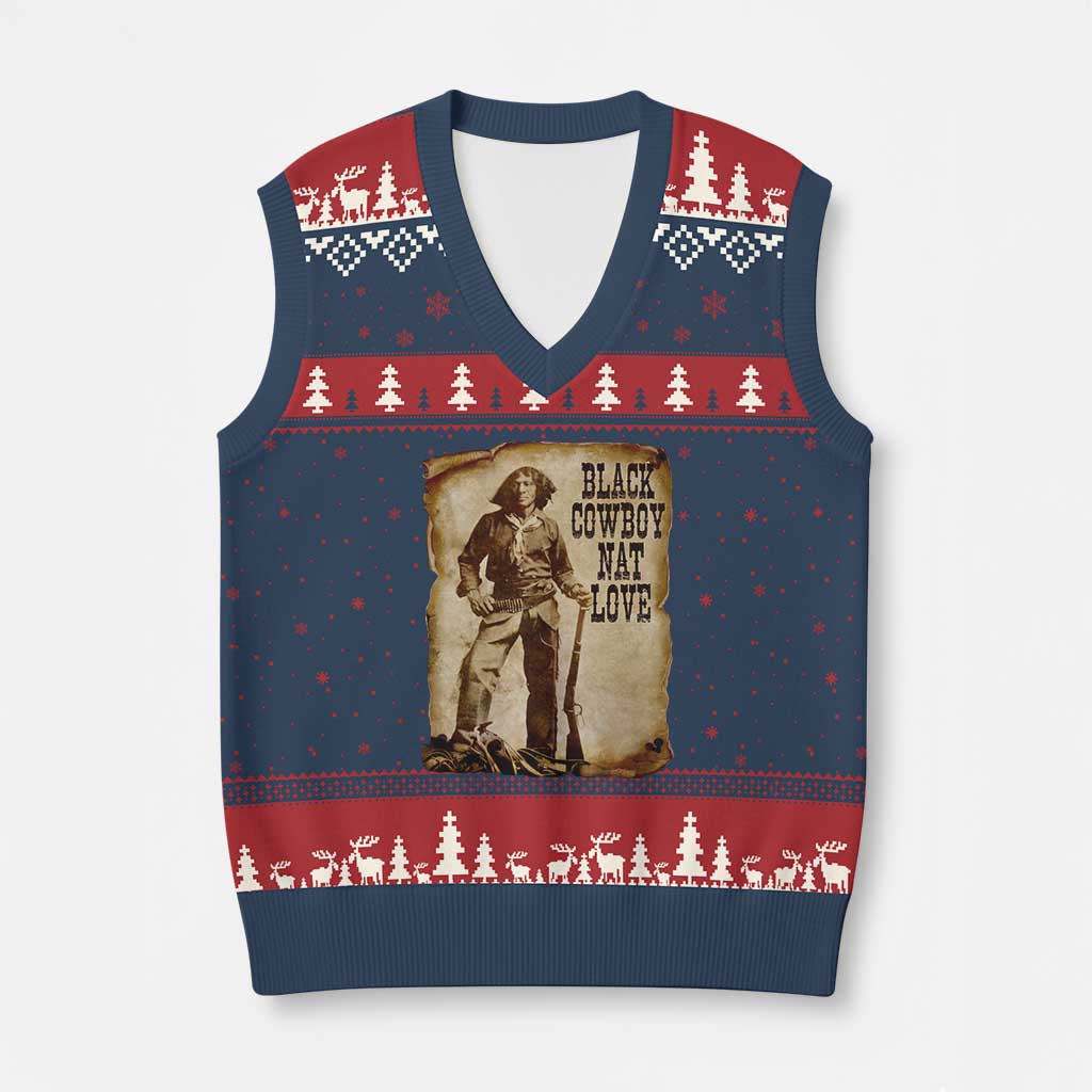 Black Cowboy Nat Love V-Neck Knit Sweater Vest African American Western Rodeo Melanin Black History Texas - Wonder Print Shop