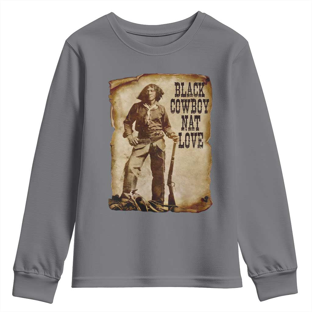 Black Cowboy Nat Love Youth Sweatshirt African American Western Rodeo Melanin Black History Texas - Wonder Print Shop